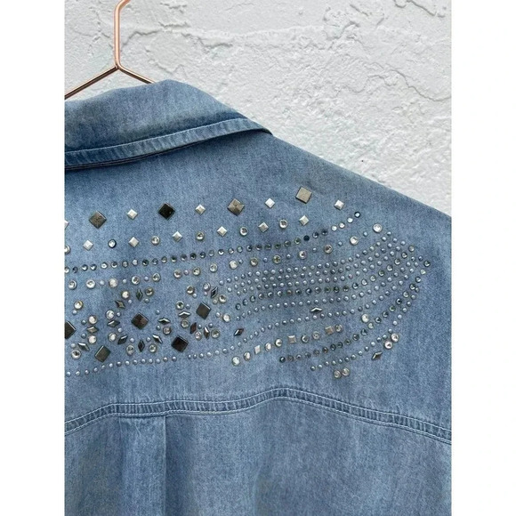 Avenue Womens Long Sleeve Embellished Button Down Denim Shirts Blue Sz XL - Picture 10 of 14